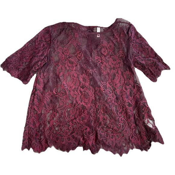 Xhilaration Women's Flower Boho Crochet Blouse Buttons Size XSmall Burgundy - Picture 1 of 9